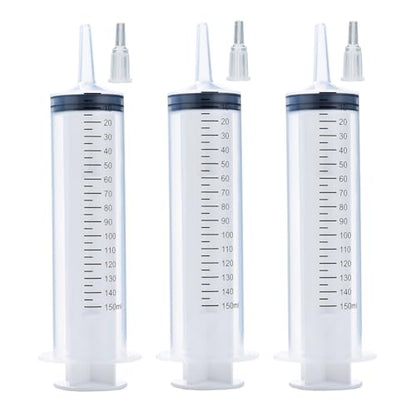 3 Pcs 150ml Large Syringes, Sterile and Individual Sealed, Easy to Use and Clean, Plastic Garden Syringe for Liquid, lip Gloss, Paint, Epoxy Resin, Oil, Watering Plants, Refilling - style: 150ml