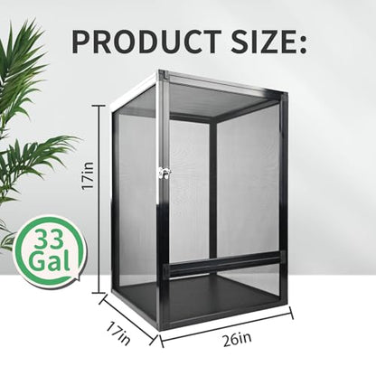 33 Gallon Reptile Enclosure 26"x17"x17" Mesh Chameleon Cage,Superior Ventilation Vertical Screen Tank for Chameleon,Crested Geckos,Leopard Geckos,Bearded Dragon,Lizards,Spider,Butterfly