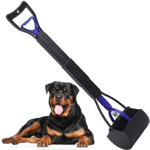 32'' Pooper Scooper for Large Small Dogs Heavy Duty, Long Handle Poop Scoop for Yard, Grass, Gravel, Dog Poop Grabber with High Strength Material and Durable Spring(Blue) - size: 1 Piece(32-inch length)Blue