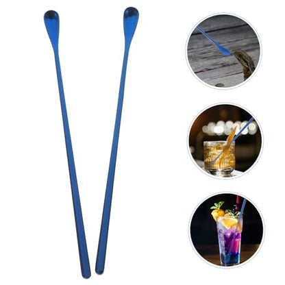 COLLBATH 2pcs Reptile Food Feeding Spoon Long Handle Mixing Tool for Lizard Animals Durable for Pet Food Powder Convenient Portable - color: Blue