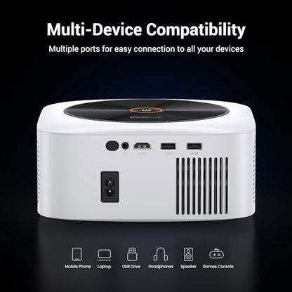 HAPPRUN 1500 ANSI Smart Outdoor Projector, Built-in Apps, 30W Dolby Audio | 4K Decoding,Auto Focus,10K+ Apps,Movie Projector with WiFi Bluetooth,Portable Indoor Proyector Compatible with Phone/TV Stick