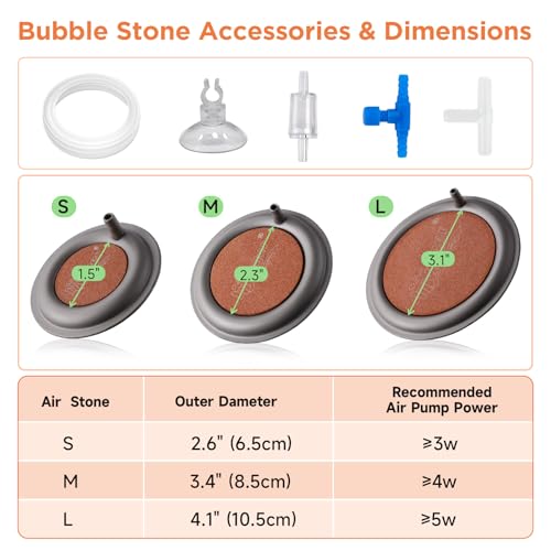hygger Aquarium Air Stone, 2.6 Inch Nano Air Stone Makes Super Tiny Bubbles, Ultra Quiet Dissolved Oxygen Diffuser Small Airstone with Stainless Steel Base for Aquarium, Fish Tank & Hydroponic, Round - size: 2.6 Inch