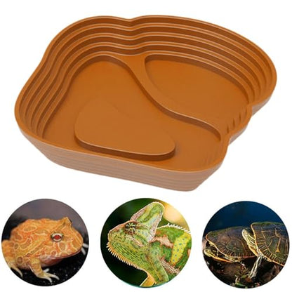 Reptile Bathing Pool Reptile Feeding Water Bowl Turtle Water Bowl Reptile Feeding Dish for Bearded Dragons Pet Supplies Bath, Large, Brown - color: Large, size: Brown