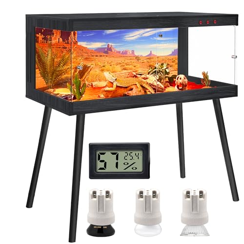 Royxen Bearded Dragon Tank, 82 Gallon Reptile Tank with Leg Stand,Built-in Lighting Reptile Enclosure, Tempered Glass Bearded Dragon Encloure for Chameleon (Black,48"x 20"x 20") - color: Black, size: 82 Gallons,48"x20"x20"