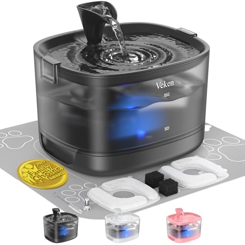Veken 85oz/2.5L Cat Water Fountain with Detachable Tank & Secure Clips | Easy to Clean & Assemble, Quiet Operation & LED Light, Pet Drinking Dispenser, Gifts, Cats, Dogs and Small Pets, Black - color: Black