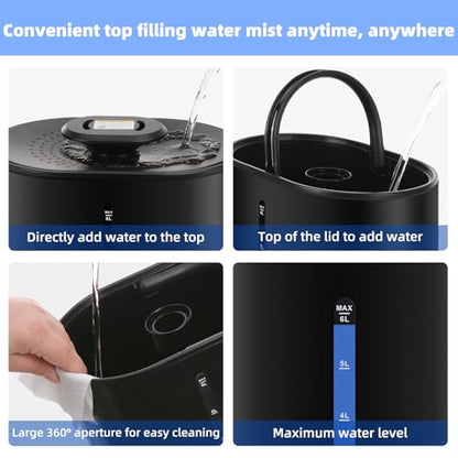 Coolfiqu 6L Warm & Cool Mist Humidifiers for Bedroom,Large Room,Plants | Quiet Top Fill Ultrasonic Humidifier,Essential Oil Diffuser, Auto Humidity Control,Hot Mist Desk Humidifiers,360° Nozzle - color: A-Black