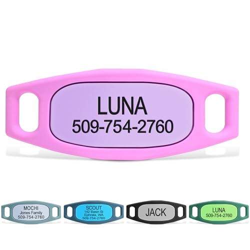 GoTags Silent Dog Tag, Personalized Engraved Silicone and Cat Pet ID Tags | Soundless Quiet Slide On Nameplate for Collars with Name and Number, No More Jingling Tags (Pink, Small) - color: Original Pink, size: Small (Pack of 1)