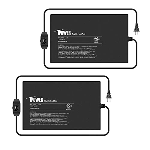 iPower 8X12 Inch 16 Watts Reptile Heating Mat with Adjustable Temperature Controller Under Tank Warmer Terrarium Heat Pad for Reptiles and Amphibians, for 30-40 Gallon Tank, 2 Pack - size: 8 X 12 Inch, style: 2 Pack with Adjustable Knob