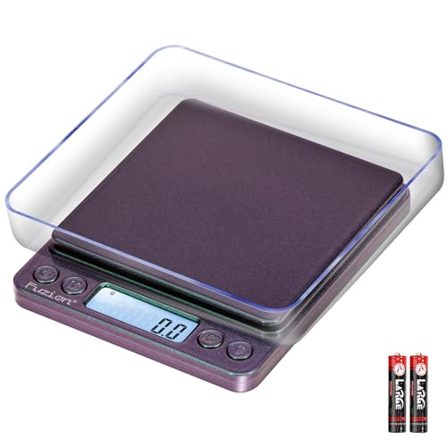 Fuzion Small Gram Scale 3000g, Digital Kitchen Food Scale, Gram and Ounce | Ombré, 0.1g Accuracy, 6 Modes, 2 Trays Included, Tare, Piece Counting, For Food, Coffee, Cooking, Herb, Reptiles, Coins - color: Ombré Purple-Green