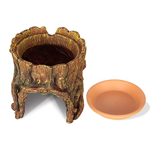 REPTIZOO Reptile Hide Cave Resin Moisture Keeping Reptile Cave with Clay Water Basin Humidifying Help Shedding for Leopard Gecko