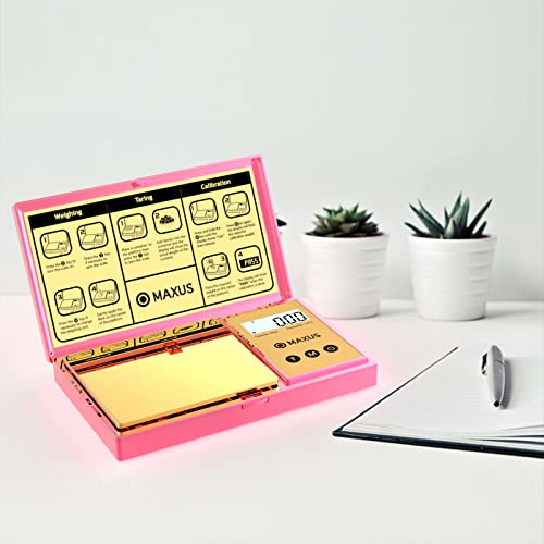 Digital Gram Scale with 200g x 0.01g Capacity | Stylish Pink Plated Shining Cover and Platform, Mini Pocket Scale for Food and Jewelry - color: Pink
