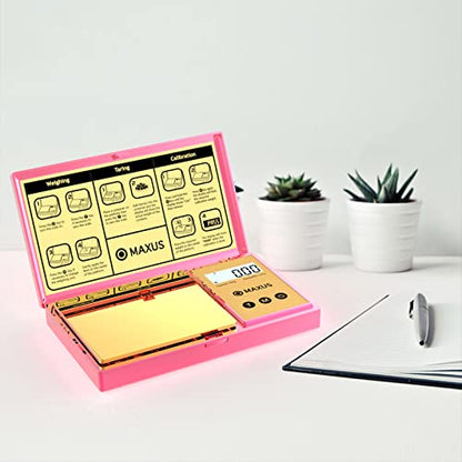 Digital Gram Scale with 200g x 0.01g Capacity | Stylish Pink Plated Shining Cover and Platform, Mini Pocket Scale for Food and Jewelry - color: Pink