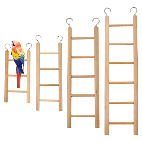 4 Pcs Wooden Bird Ladder, Bird Ladder for Cage, Birds Toys for Parakeets Parrots Lovebirds Cockatoo Birdie Basics Climbing Supplies(3&4&5&6 Step)