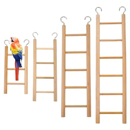 4 Pcs Wooden Bird Ladder, Bird Ladder for Cage, Birds Toys for Parakeets Parrots Lovebirds Cockatoo Birdie Basics Climbing Supplies(3&4&5&6 Step)