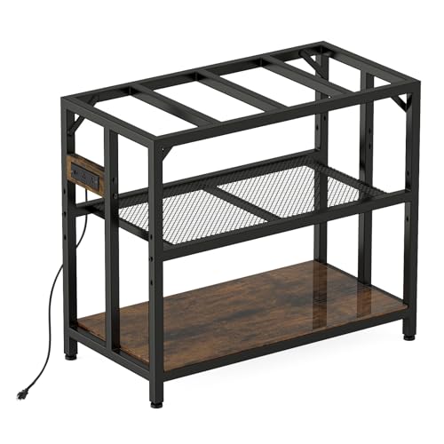 40 Gallon Metal Aquarium Fish Tank Stand, Rustic Brown | Built in power outlets adjustable shelf 660LBS load bearing fits turtle reptile terrarium breeder tank home office use - color: Rustic Brown