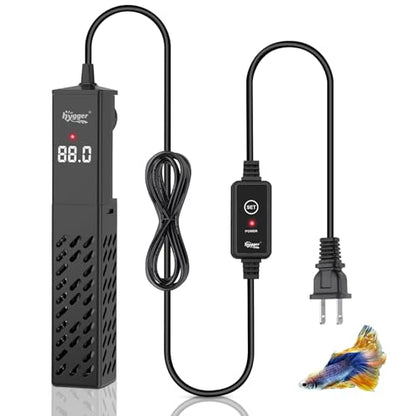 hygger Upgrade Ceramic Aquarium Heater, 200W Digital Fish Tank Heater with Automatic Power-Off and Over-Temperature Protection, Energy Saving Submersible Aquarium Heater for Freshwater and Saltwater - size: 200W