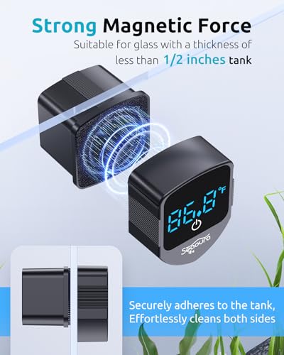 SEAOURA 2-in-1 Aquarium Magnetic Cleaner with Digital Aquariums Thermometer | Tiny Magnet Cleaner Floating Cleaning ToolAlgae Scrapers(Only for Glass Fish Tank) - color: Black
