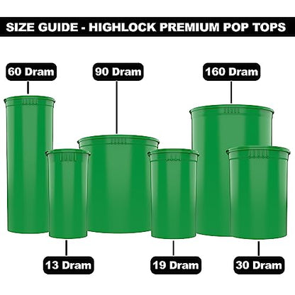 90 Dram CR Plastic Packaging Pop Top Containers - Child Resistant Travel Holder Vial Bottles - 60 qty (Green) - color: Green