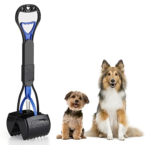 Non-Breakable Pooper Scooper for Dogs and Cats with Long Handle High Strength Material and Durable Spring for Easy Grass and Gravel Pick Up - color: Dark Blue