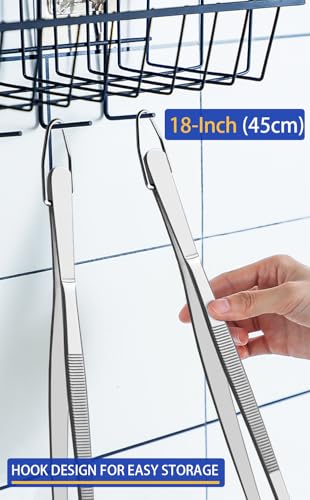 JETKONG 2 Pcs 18 Inch (45cm) Stainless Steel Grill Tongs Heavy Duty Giant Tweezer Tongs, Extra Large Tweezers Tools for Cooking, Grilling, BBQ and Turning Food (Silver) - color: Silver, size: 18+18 Inch