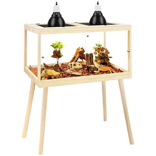 Bearded Dragon Tank with Leg Stand 22 Gallons, Wooden Lizard Tank,Reptile Tank with Metal Mesh Roof Door, Acrylic Panel Snake Tank with Lock Design (Oak, 24"x16"x16") - color: Oak, size: 24"x16"x16"