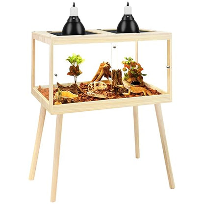 Bearded Dragon Tank with Leg Stand 22 Gallons, Wooden Lizard Tank,Reptile Tank with Metal Mesh Roof Door, Acrylic Panel Snake Tank with Lock Design (Oak, 24"x16"x16") - color: Oak, size: 24"x16"x16"