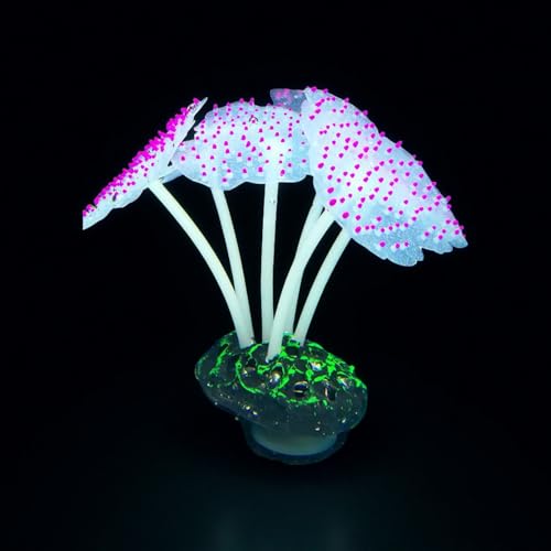 4-Pack Silicone Fluorescent Aquarium Plants & Decor - Realistic Jellyfish, Mushrooms for All Fish Tanks, Essential Decorations