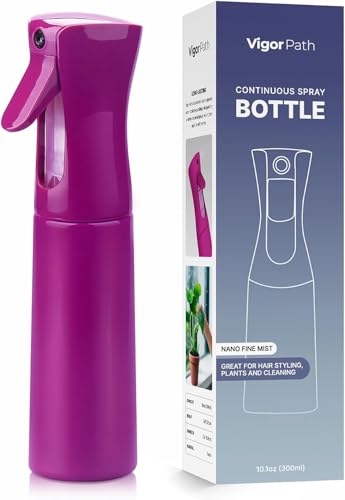 VIGOR PATH Continuous Mist Purple Spray Bottle 300ml Fine Mist for Hair | Ultra Fine Atomizer Leak Proof Ergonomic Construction 360 Refillable