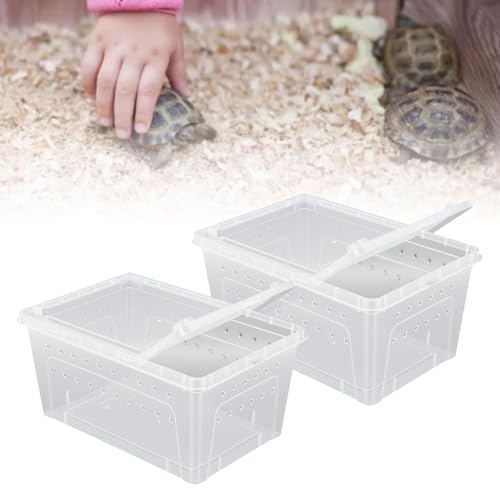 Luocute 2PCS Reptile Feeding Box, Transparent Portable Plastic Reptiles Breeding Enclosure Transport Container for Bearded Dragon Lizard Spider (L)