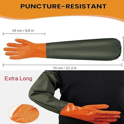 YOFANG Pet Grooming Washing Gloves,27.2" Extra Long Waterproof Rubber Bathing Gloves for Dogs & Cats,Anti-Bite & Anti-Scratch Hair Removal Cat Bath Gloves with 3000+ Massage Particles,Orange/Green - color: Orange and Green