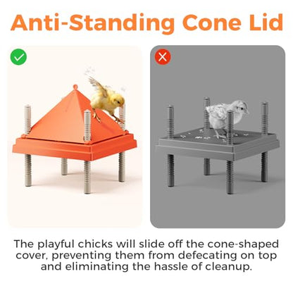 Chick Brooder Heating Plate 10" x 10" with Anti-Roosting Cone, Stepless Adjustable Height for Up to 15 Chicks, Energy Efficient Mother Hen Brooder for Poultry - color: ORG-10