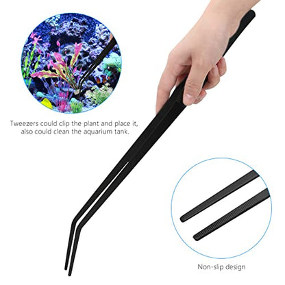 15" Aquarium Aquascape Tools Kit 4P Stainless Steel Aquascaping Set | 4in1 Extra Long Full Metal Design, Scissors, 2P Tweezers And Sand Spatula, For Trimming Plants, Arranging Sand And Aquascape - color: Black