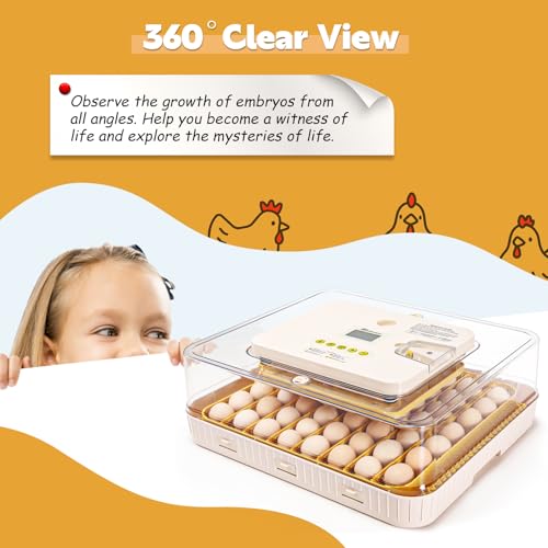 56 Egg Incubator for Hatching Eggs with Automatic Egg Turning White | Auto Humidification, Stable Temperature Control, Built-in Candler, View Window, Alert System for Lab School Farm - color: White