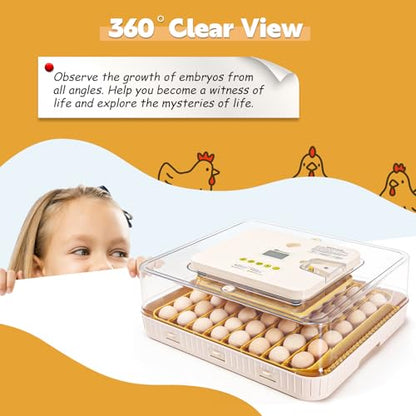 Incubator for Hatching 56 Eggs,Temperature Control & Auto Humidification | Stable Temperature & Humidity, Auto Egg Turning, Built-in Candler, View Window, Alert System for Lab School Farm
