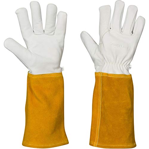 Suse's Kinder Animal Handling Gloves Leather Padding Dog,Cat Scratch,Bird Falcon Gloves Grabbing Reptile Squirrel Snake Bite - color: Yellow/White, size: X-Small