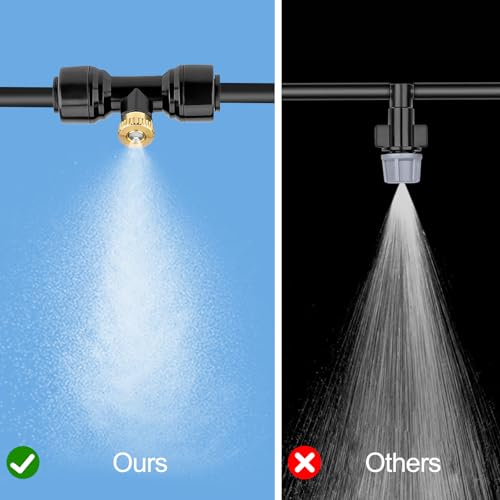 Connector Black 10PCS, Mister Nozzle Replacement Kit for Homenote,Lekit,Bonviee,lifeegrn, 10 Pcs Outside Brass Mist Nozzles & Tees for 1/4'' Hose, Outdoor Water Misting Cooling System, Pation Misting