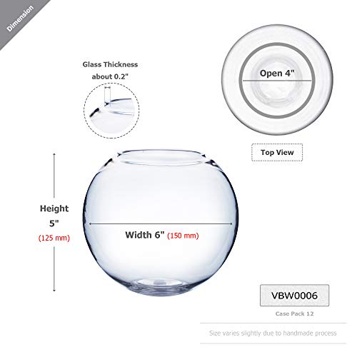 WGV Bowl Glass Vase, Diameter 6", Height 5", Open Width 4", (Multiple Sizes Choices) Clear Bubble Planter Terrarium Fish Bowl for Wedding Event Home Decor, 1 Piece (VBW0006) - size: 6"Dx5"H 1 Piece