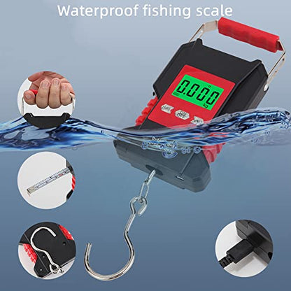 Klau Portable Rechargeable Fish Scale Luggage Scales 50 kg / 100 lb | Heavy Duty, Waterproof, Measuring Tape, Home Farm Hunting Outdoor