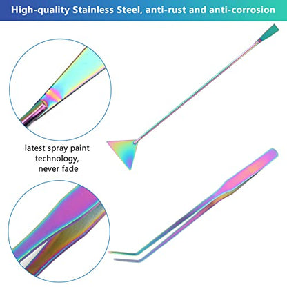 15" Aquarium Aquascape Tools Kit 4P Stainless Steel Aquascaping Set | 4in1 Extra Long Full Metal Design, Scissors, 2P Tweezers And Sand Spatula, For Trimming Plants, Arranging Sand And Aquascape - color: Colorful