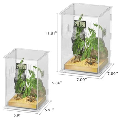 Reptile Terrariums with Temperature Hygrometer, 5.9"x5.9"x9.8" Acrylic Breeding Box Terrarium Cage Tank for Small Reptile Insect Home Office (Arboreal) - size: Arboreal--M (Tray)