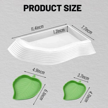 4 Pcs Turtle Water Basin with Ramp, Reptile Pool and Water Bowl Set,Turtle Bathing Pool with Leaf Food Basins and Tweezers,Turtles Soaking Tray,Aquarium Waters Tray for Amphibia
