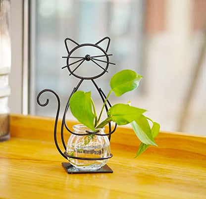 WSgift Desktop Glass Planter Vase Holder, Modern Creative Cat Plant Terrarium Metal Stand for Hydroponics Plants Home Garden Wedding Decoration Outdoor Planter Ideas