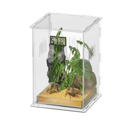 Reptile Terrariums, with Temperature Hygrometer, 7.1"x7.1"x11.8" Acrylic Reptiles Breeding Box Terrarium Cage Tank for Small Reptile Insect Home Office (Arboreal Large) - size: Arboreal--L (Tray)