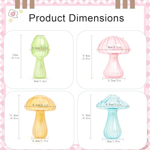 XXXFLOWER Glass Mushroom Vase Propagation Planter Window Plant | Crystal Hydroponic Mushroom Jars for Plant Cuttings Unique Glass Bud Flower Vase Indoor for Home Office Garden Decor - size: 4PCS Mushroom Vase