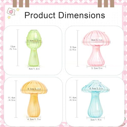 XXXFLOWER Glass Mushroom Vase Propagation Planter Window Plant | Crystal Hydroponic Mushroom Jars for Plant Cuttings Unique Glass Bud Flower Vase Indoor for Home Office Garden Decor - size: 4PCS Mushroom Vase