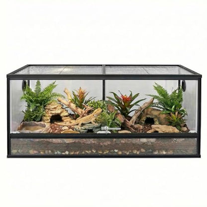 83 Gallon Bearded Dragon Tank 48x20x20in, Insulated Reptile Enclosure with Hollow Sunlight Panels, Aluminum Frame, Locking Sliding Glass Doors & Mesh Screen Top