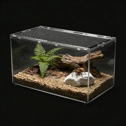 Tarantula Enclosure, Magnetic Escape-Proof Habitat for Tarantulas | 12×8×6" Clear PC Terrarium with Sliding Lid & 360° View, Ideal for Hermit Crabs, Isopods, Beetles & Large Invertebrates - size: A-M(12x8x6in)
