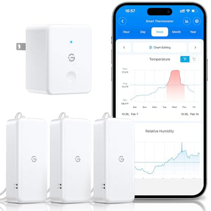 GoveeLife 2.0 WiFi Hygrometer Thermometer with Gateway, Mini Sensor 3-Pack | Temperature and humidity monitor with APP alert, 2yr data & battery, indoor for wine cellar/bedroom/basement, 2.4G Wi-Fi only - style: BT Gateway + 3 Sensor