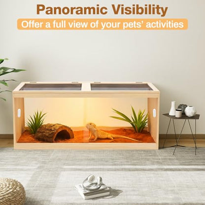 CroBlissful 47" L x 16" W x 16" H Bearded Dragon Enclosure Tank (44 Gallons) –Reptile Enclosure, Lizard Terrarium with Sliding Door & Metal Mesh Top, Suitable for Reptiles, Hamsters (Solid Wood Style)