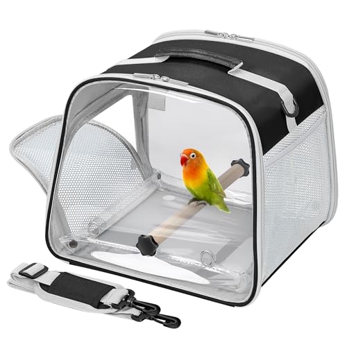 Small Bird Carrier, Large Window Travel Cage with Stand and Easy Clean Tray for Parrot Parakeet Cockatiels, Lightweight and Portable, Black - color: Black